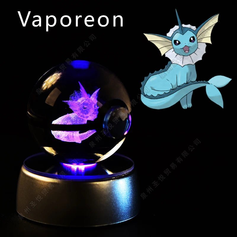 Pokemon Crystal Ball 3D Pikachu Gengar Mewtwo Night Light Lamp Pokeball 3D Glass Pokemon Crystal Ball Statue Kids Birthday Gift - Kenner House Emporium