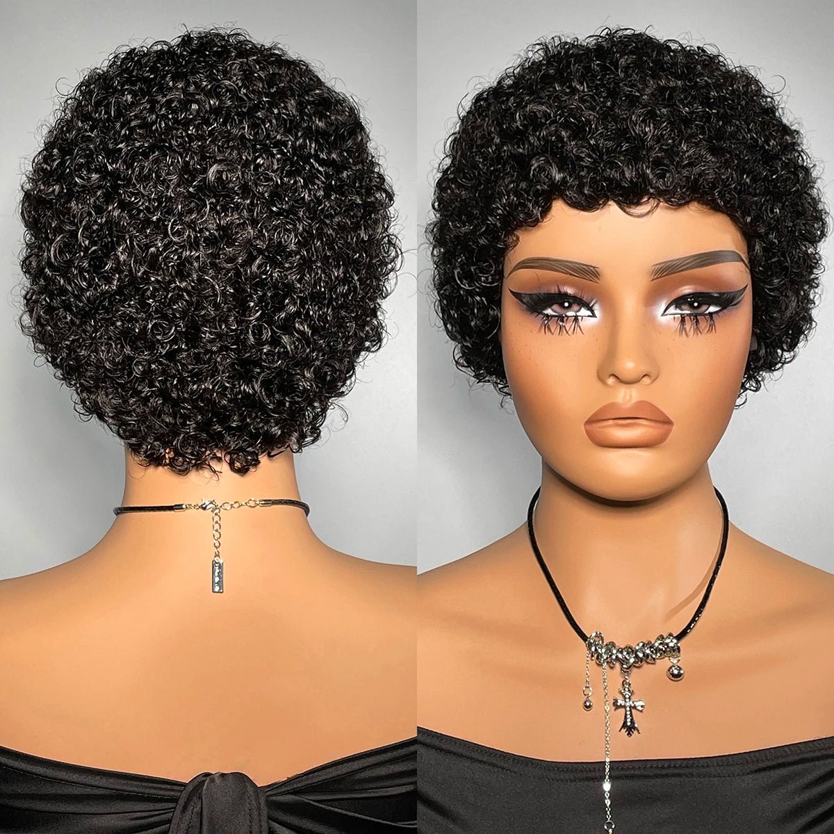 Short Curly Human Hair Wigs For Women Full Machine Made Kinky Curly Wigs Human Hair 150% Density Pixie Cut Wig - Kenner House Emporium
