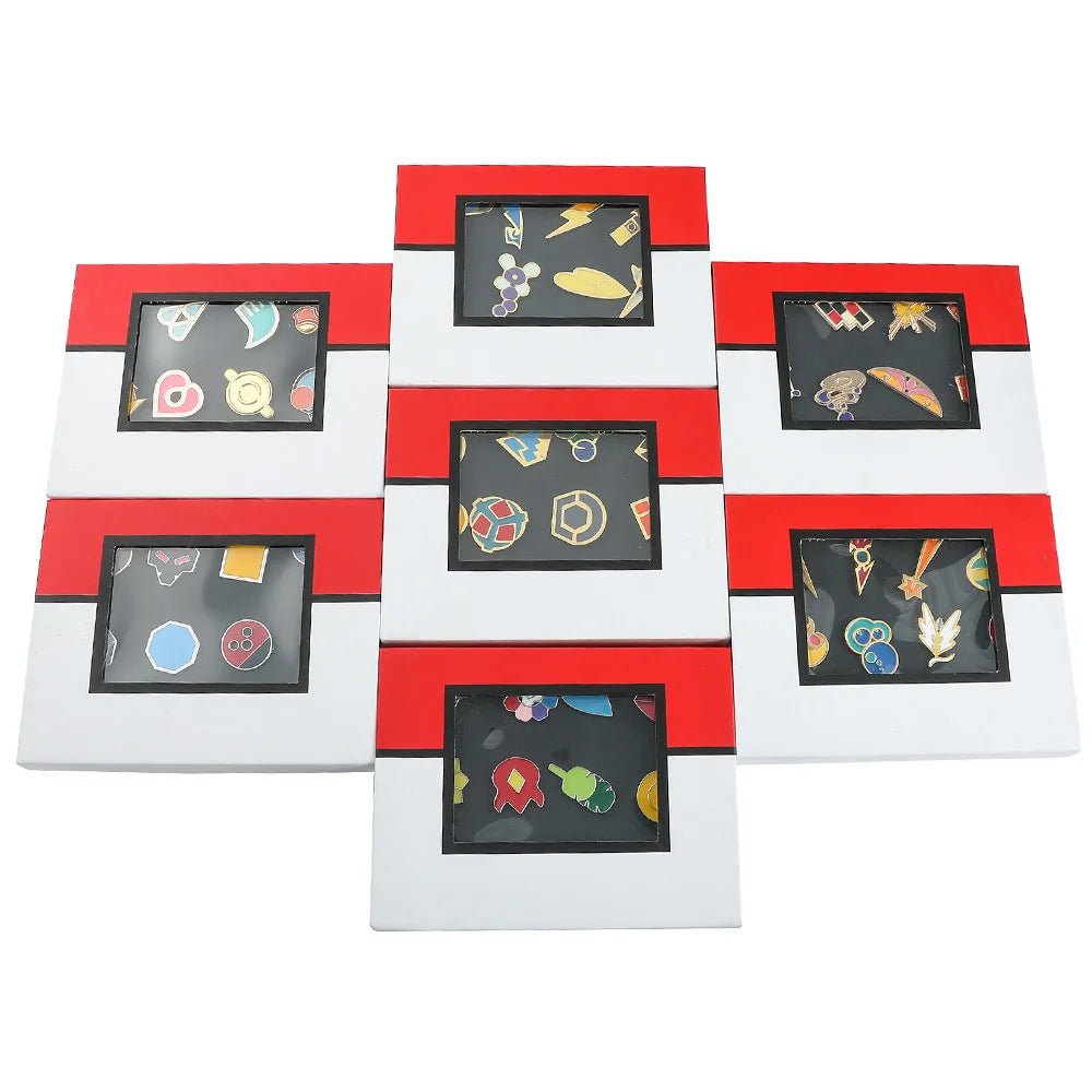 Anime Pokemon Badges Kanto Johto Hoenn Sinnoh Unova Kalos League Region Orange Islands Pins Brooches Box Set Pocket Monster - Kenner House Emporium