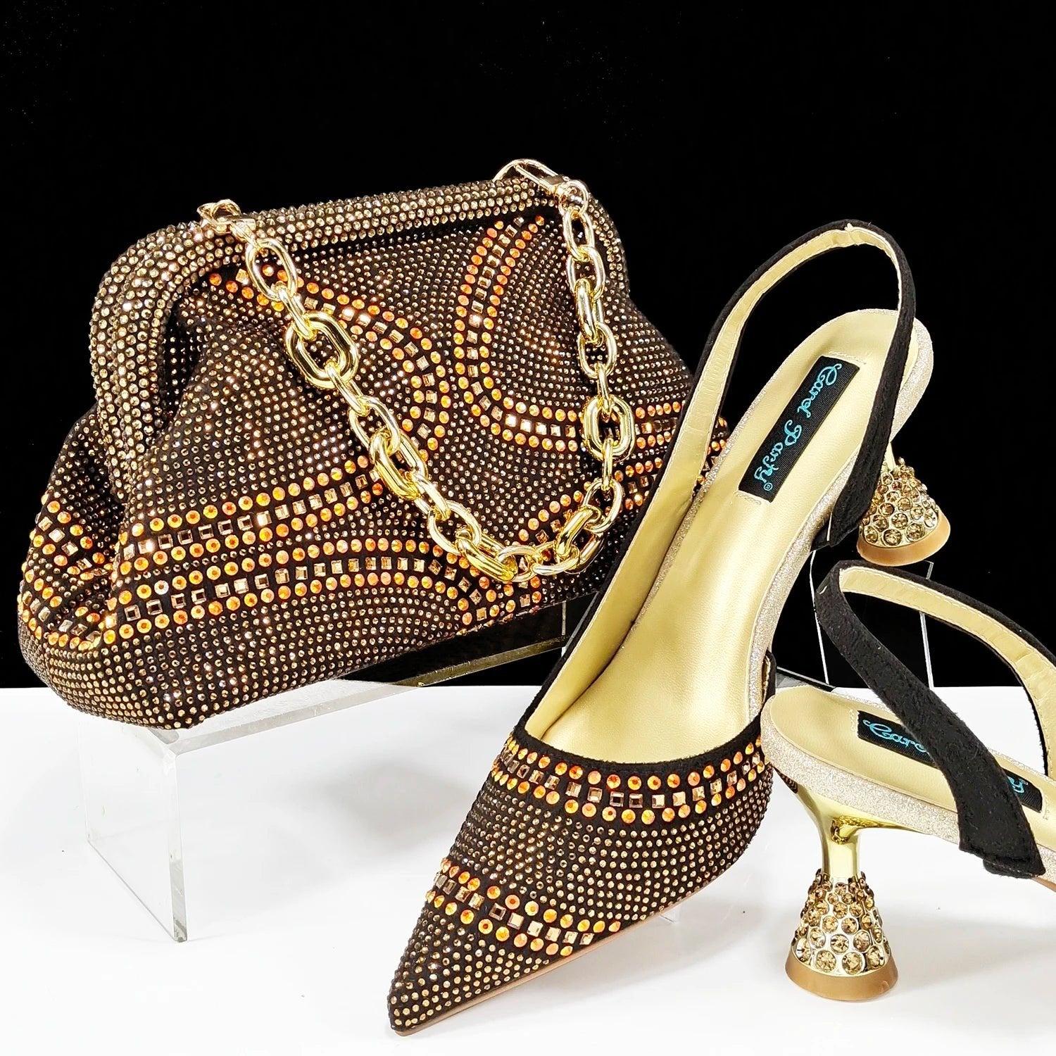 QSGFC New Italian Pumps and Bag To Party 2024 INS Style Pointed - Toe Rhinestone Elegant High Heels Champagne Wedge for Women - Kenner House Emporium