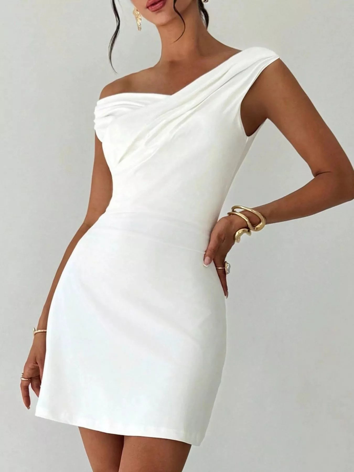 Elegant Off - Shoulder Draped Mini Dress - Kenner House Emporium