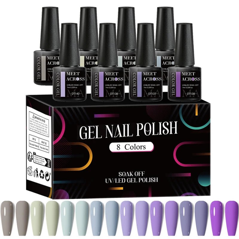 MEET ACROSS 8Pcs/Set Fluorescent Gel Nail Polish Summer Spring Colorful Laser Glitter Nail Art Gel Varnish Manicure For Nails - Kenner House Emporium