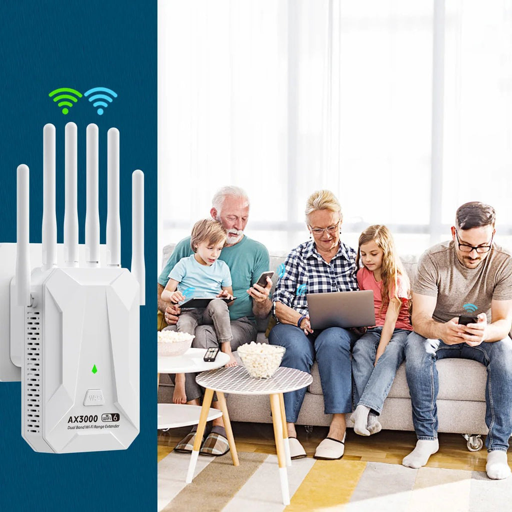WiFi 6 3000Mbps Wireless Repeater Dual Band 2.4Ghz 5GHz WiFi Extender Wi - Fi 6 Amplifier Long Range Signal Expansion Booster - Kenner House Emporium