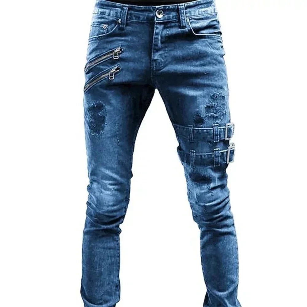 2024 Plus Size Straight Jeans Man Pants Spring Summer Boyfriend Jeans Streetwear Skinny Zips 3 Colors Cacual Long Denim Trousers - Kenner House Emporium