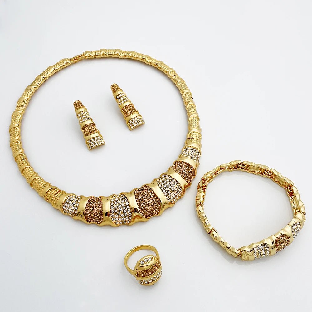 Dubai Jewelry Set For Women 18K Gold Plated Luxury Necklace Earrings Bracelet And Ring Set Jewelry For Wedding Party Trending - Kenner House Emporium