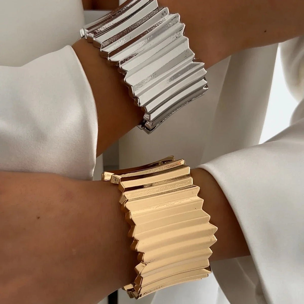 Ingemark 4 Styles Exaggerated Punk Smooth Big Chunky Open Cuff Bangles for Women Gold Color Spring Bracelets Men Hand Jewelry - Kenner House Emporium