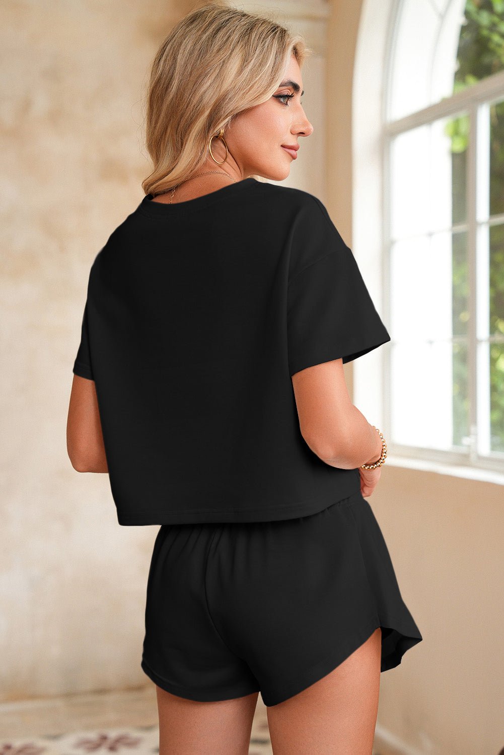 Black Cropped Tee and Ruffle High Waist Skort Set - Kenner House Emporium