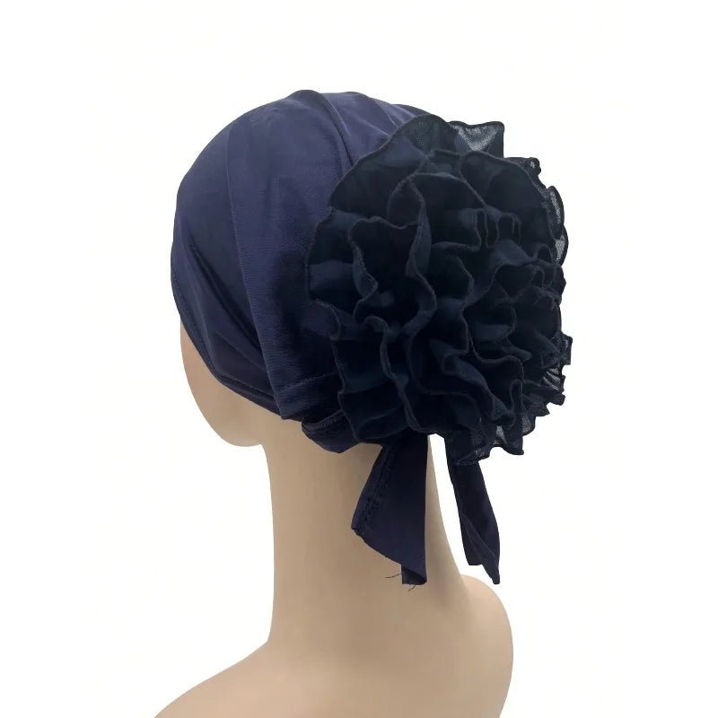 Women's Chiffon Headscarf With Flower Decoration,Monochromatic Elastic Breathable Head Wrap Suitable For Spring,Summer,Autumn - Kenner House Emporium