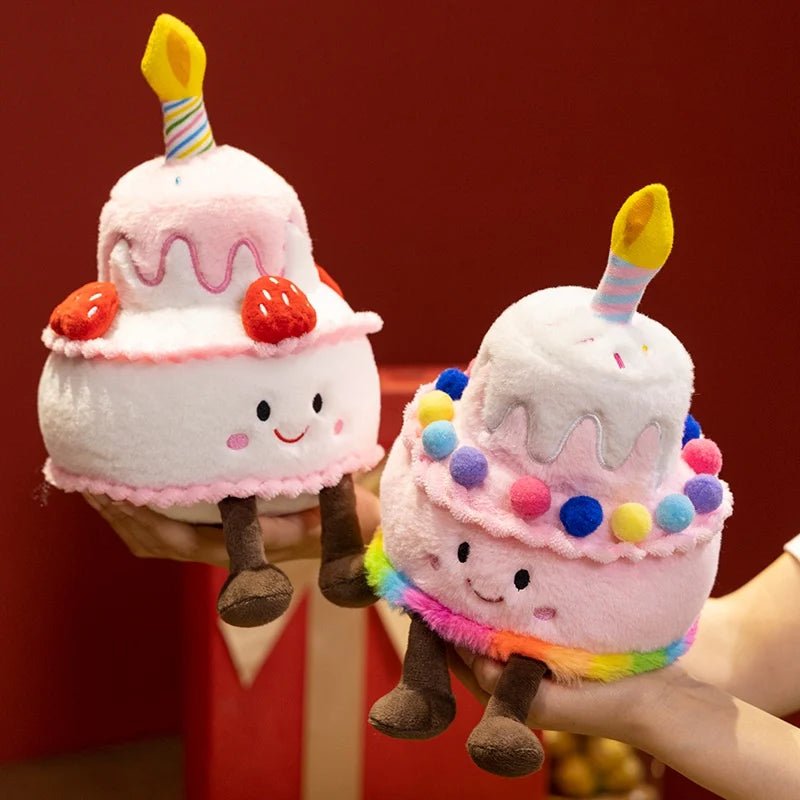Cartoon Anime Kawaii Pink Rainbow Strawberry Cotton Candy Cake Plush Toy Cute Happy Birthday Cake Dolls Children's Handmade Gift - Kenner House Emporium