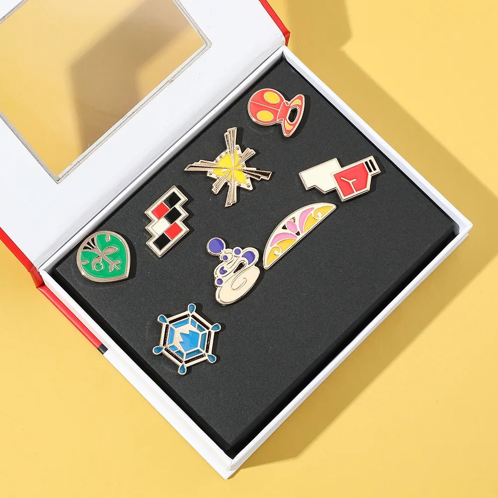 Anime Pokemon Badges Kanto Johto Hoenn Sinnoh Unova Kalos League Region Orange Islands Pins Brooches Box Set Pocket Monster - Kenner House Emporium