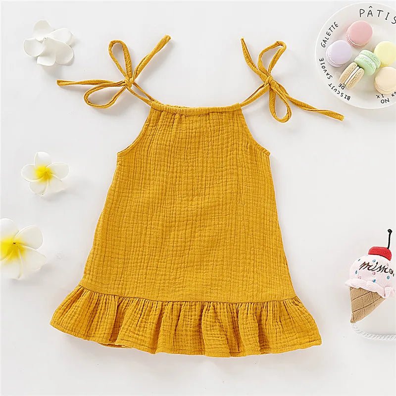 Children's Clothing Girl Solid Color Tie up Bow Dress, Suitable for 1 - 5 Year Old Girls Going out for Summer Fashion Dress - Kenner House Emporium