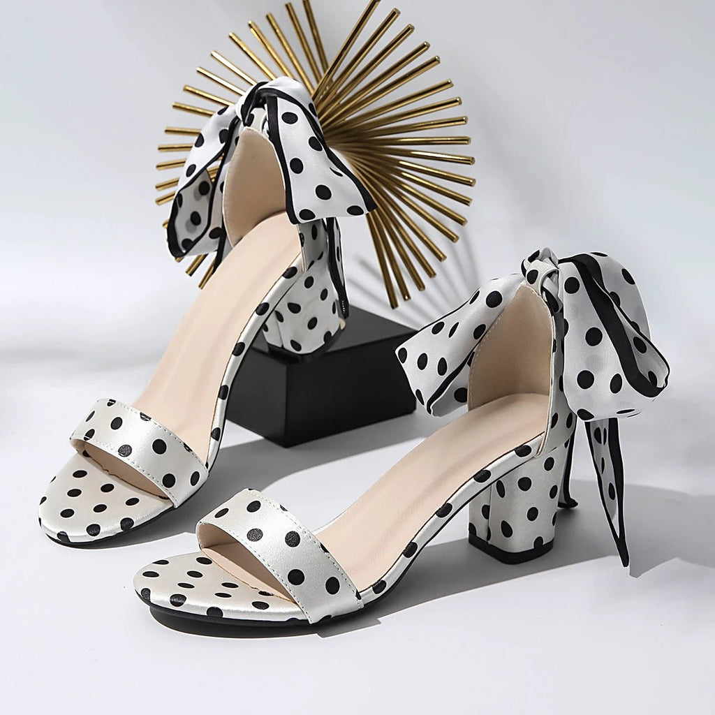 2026 New High - Heeled Sandals, Classic Polka Dot Silk Texture with Delicate Bow, Gentle Style - Kenner House Emporium