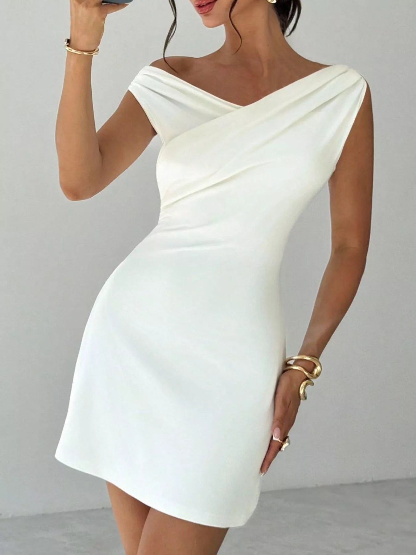 Elegant Off - Shoulder Draped Mini Dress - Kenner House Emporium