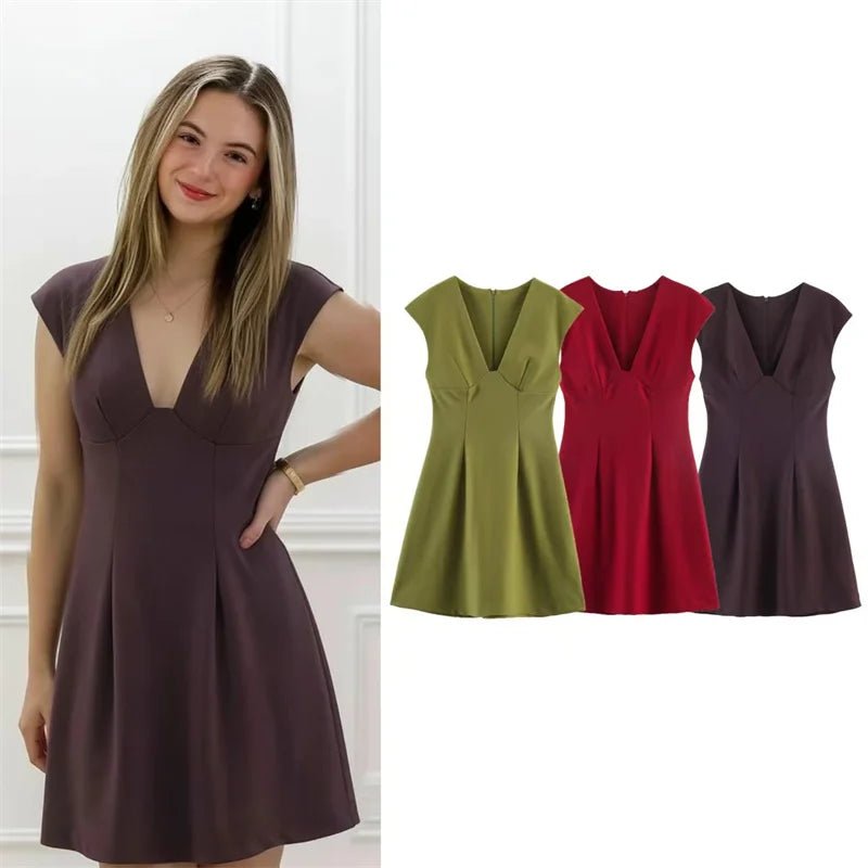 Women's Dress 2026 New Fashion Trend Multi - Color Sexy Elegant Party Deep V - Neck Chiffon Dress - Kenner House Emporium