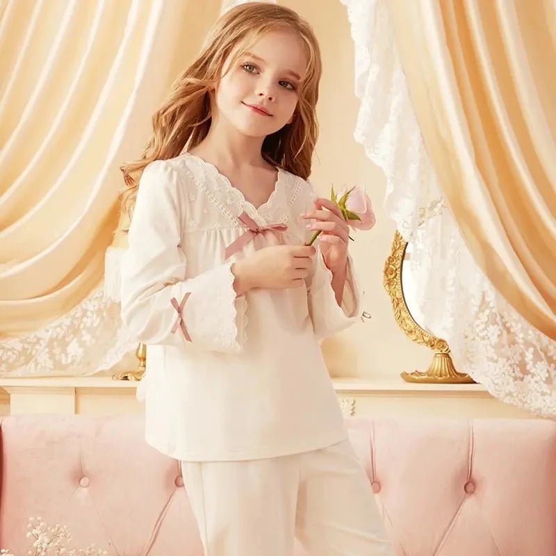 Girls' Pajamas Cotton Princess Style Suit Spring Autumn Long - Sleeved T-Shirt Trousers Cute Baby Home Service Clothes Tops+Pants - Kenner House Emporium