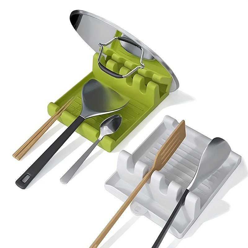 1pc White/Green Kitchen Utensil Holder with 4 Slots, Multi - Functional Stove Utensil Organizer, Smooth Plastic Easy - to - Clean Design with Hanging Hole for Drying, Raised Edge Anti - Spill Design, Suitable for Spatulas, Ladles, Ch - Kenner House Emporium
