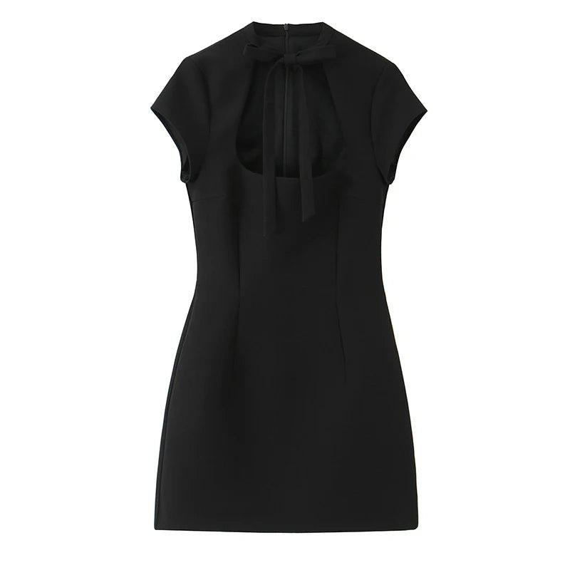 YENKYE New 2026 Women Bow Tie Short Sleeve Polka Dot Dress Sexy Pencil Mini Vestidos - Kenner House Emporium