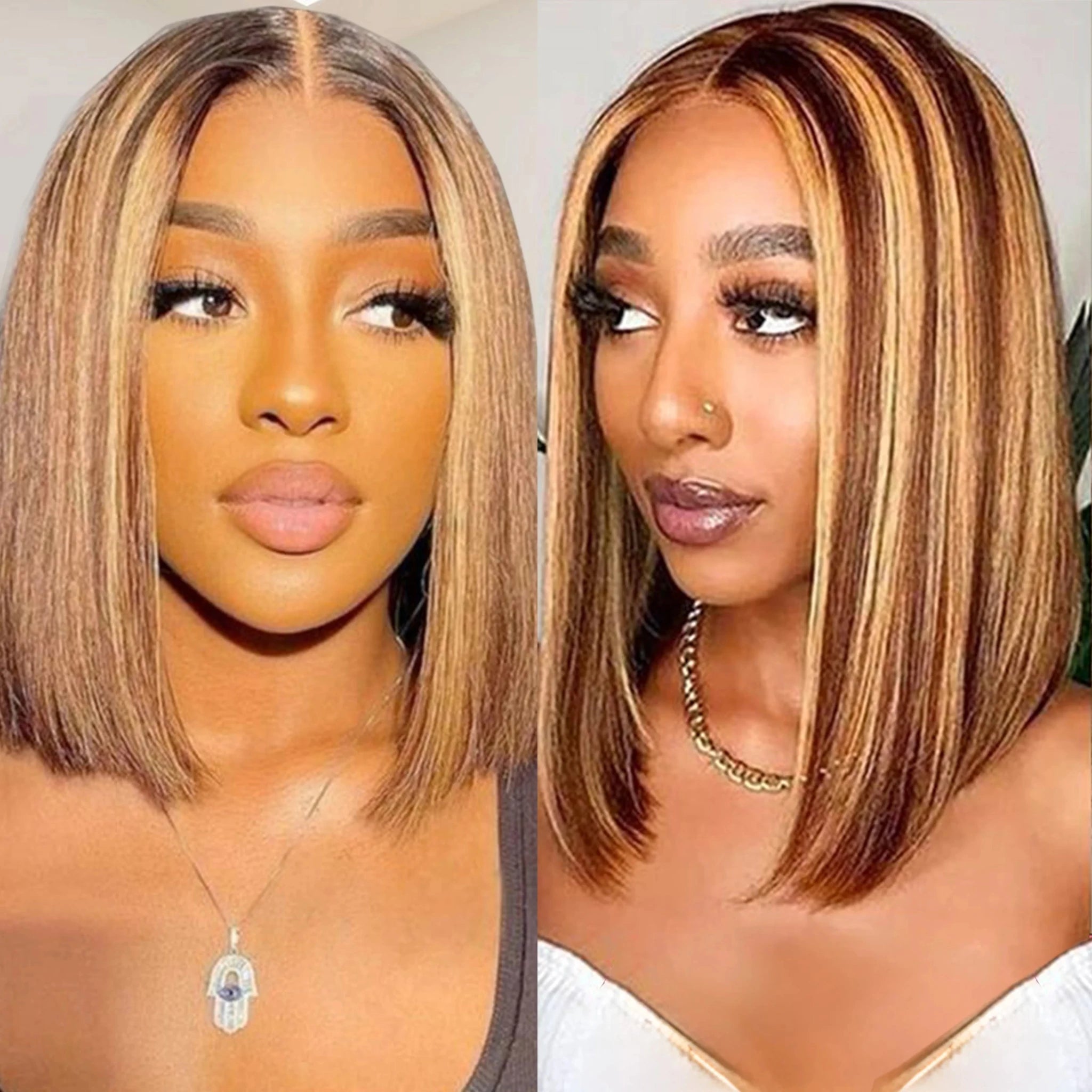 100% Human Hair Wigs 13x4 Lace Human Hair Lace Frontal Wig Ready Wear Bob Wigs 220Density For Black Women 4/27 Color Gold - Kenner House Emporium