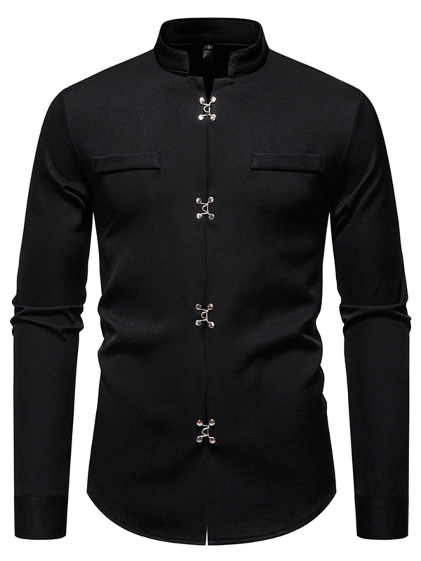 Men's Mandarin Collar Slim Fit Long Sleeve Shirt - Kenner House Emporium