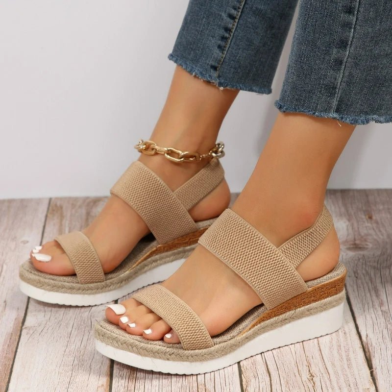 Women's Sandals Wedge Platform Shoes Open Toe Solid Color Beach Shoes Hot Sale Non - slip Sandals Slip on Elastic Fabric Sandals - Kenner House Emporium