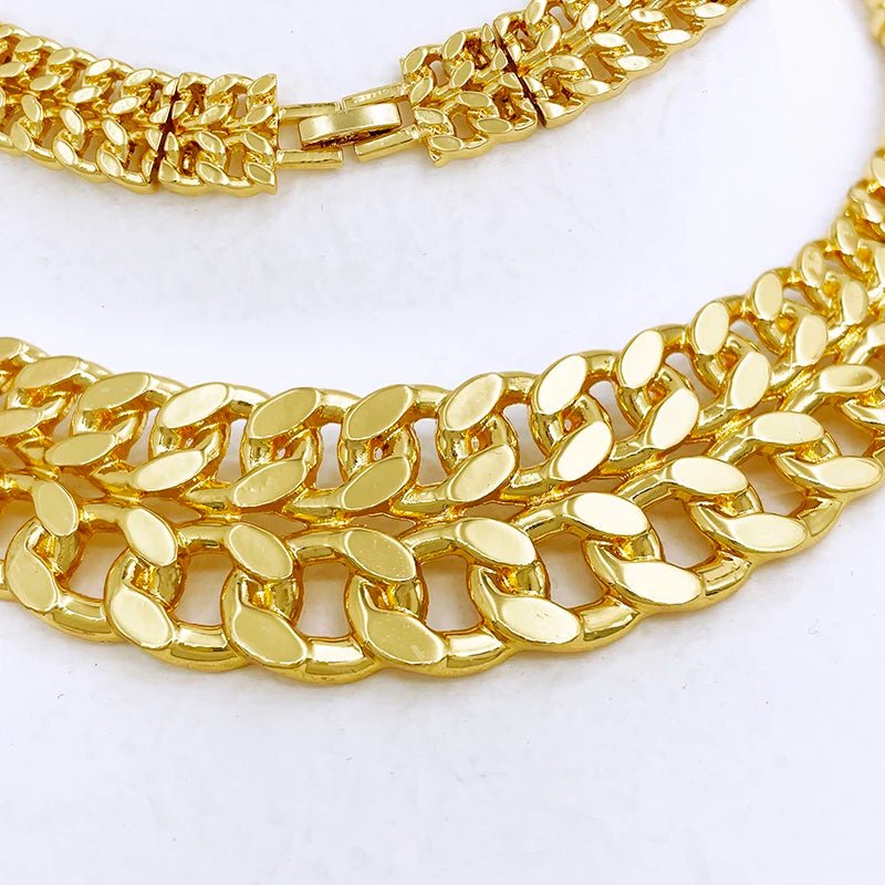 Luxury Dubai Nigeria Gold Color Women Jewelry Set Classic Design 18K Gold Plated Cuban Chain Earring Necklace Ring Bracelet Part - Kenner House Emporium