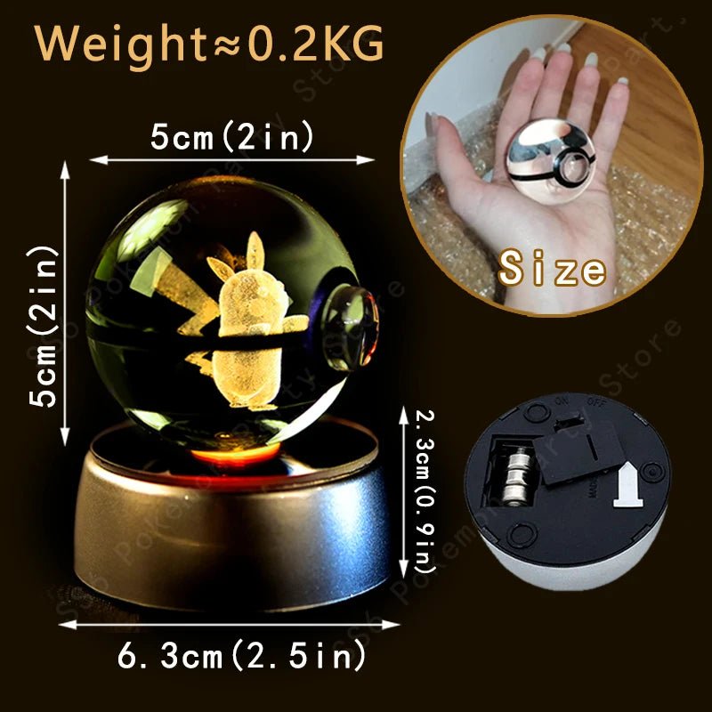 Pokemon Crystal Ball 3D Pikachu Gengar Mewtwo Night Light Lamp Pokeball 3D Glass Pokemon Crystal Ball Statue Kids Birthday Gift - Kenner House Emporium