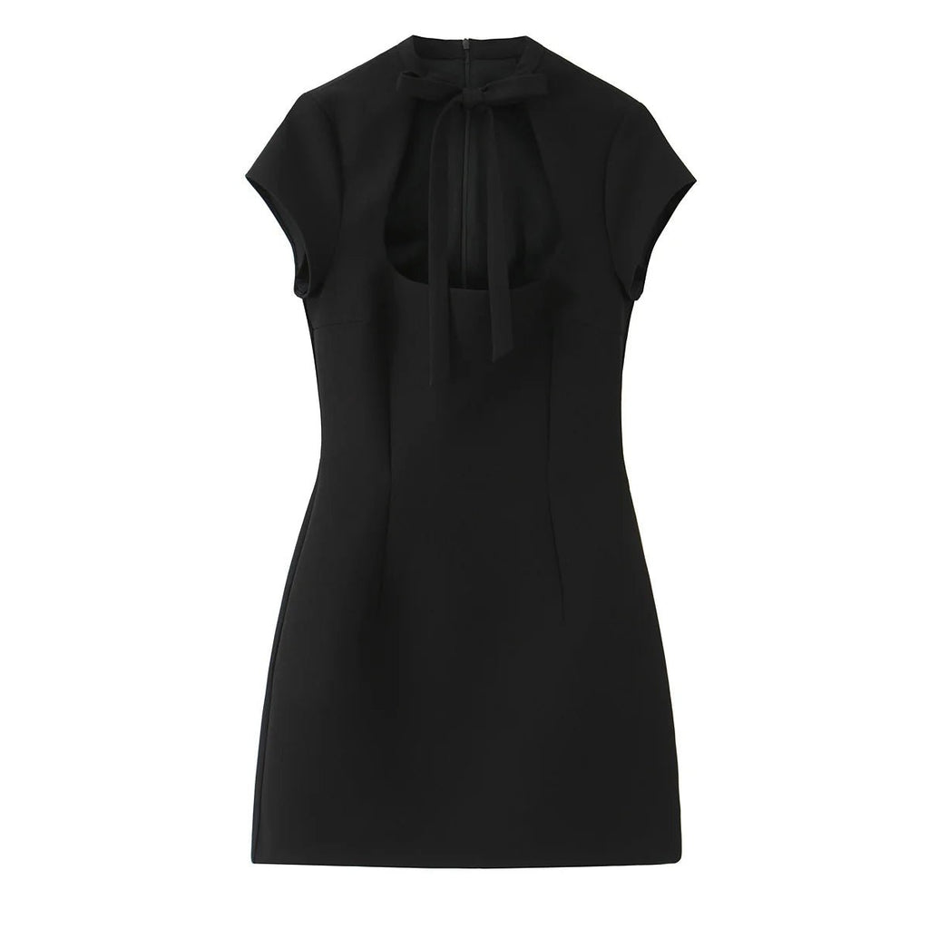 YENKYE New 2026 Women Bow Tie Short Sleeve Polka Dot Dress Sexy Pencil Mini Vestidos - Kenner House Emporium