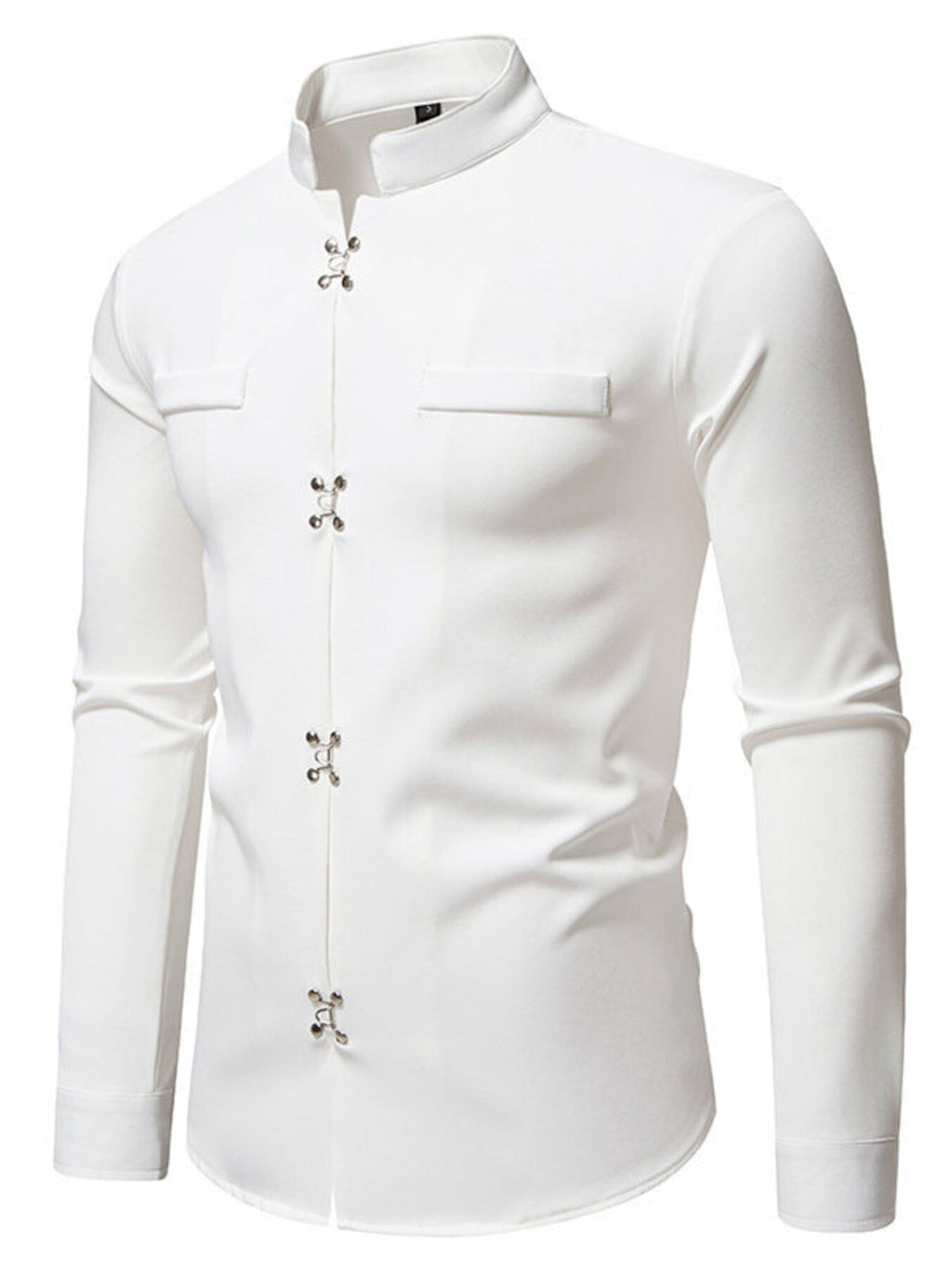 Men's Mandarin Collar Slim Fit Long Sleeve Shirt - Kenner House Emporium