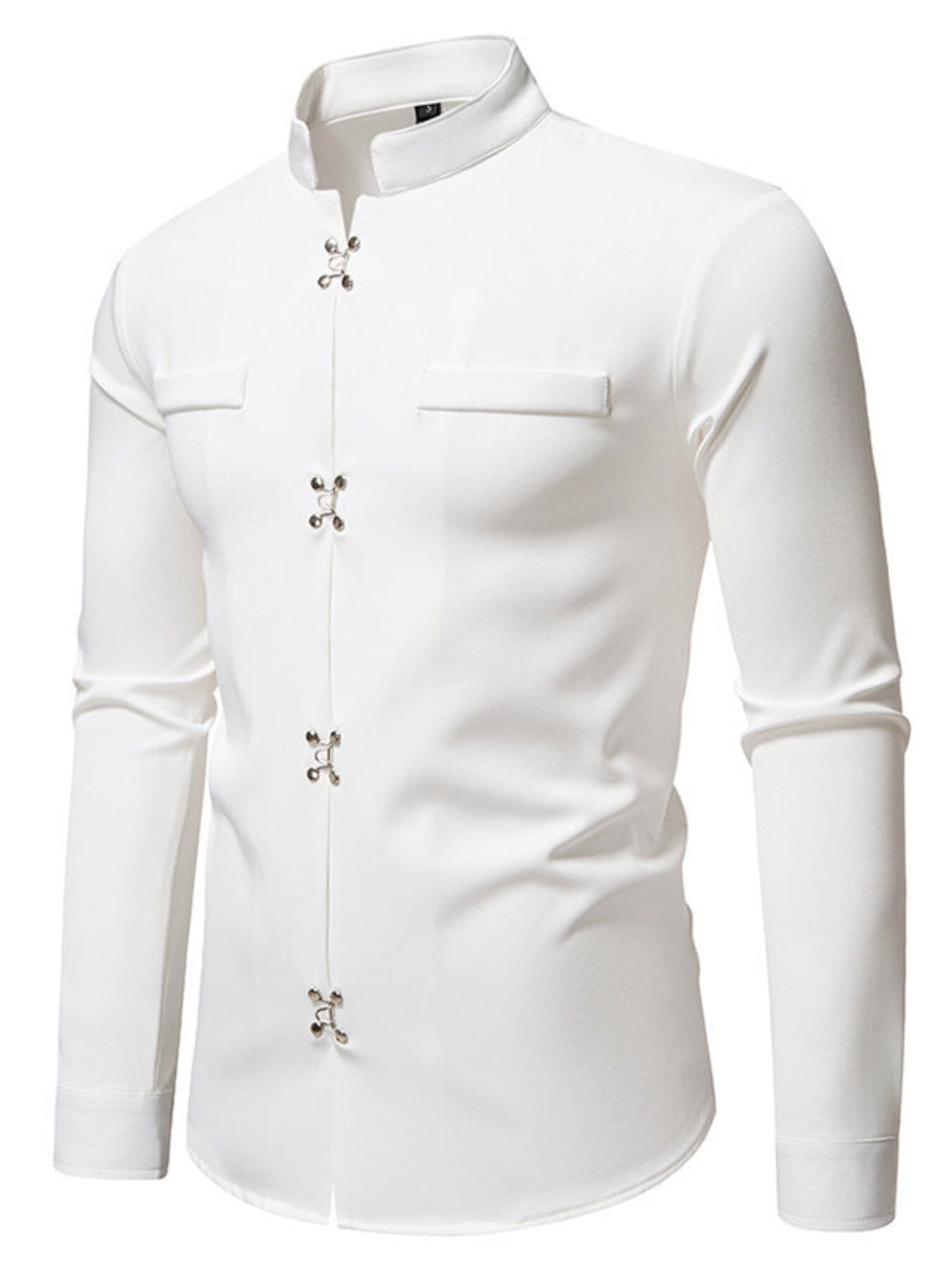 Men's Mandarin Collar Slim Fit Long Sleeve Shirt - Kenner House Emporium
