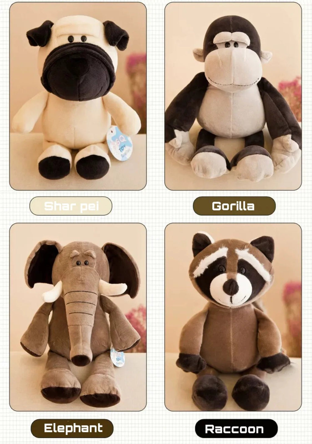 Jungle Animal Stuffed Toys Forest Animals Soft Plush Dog Zebra Elephant Lion Fox Giraffe Kid Playmate Doll Christmas Gifts - Kenner House Emporium