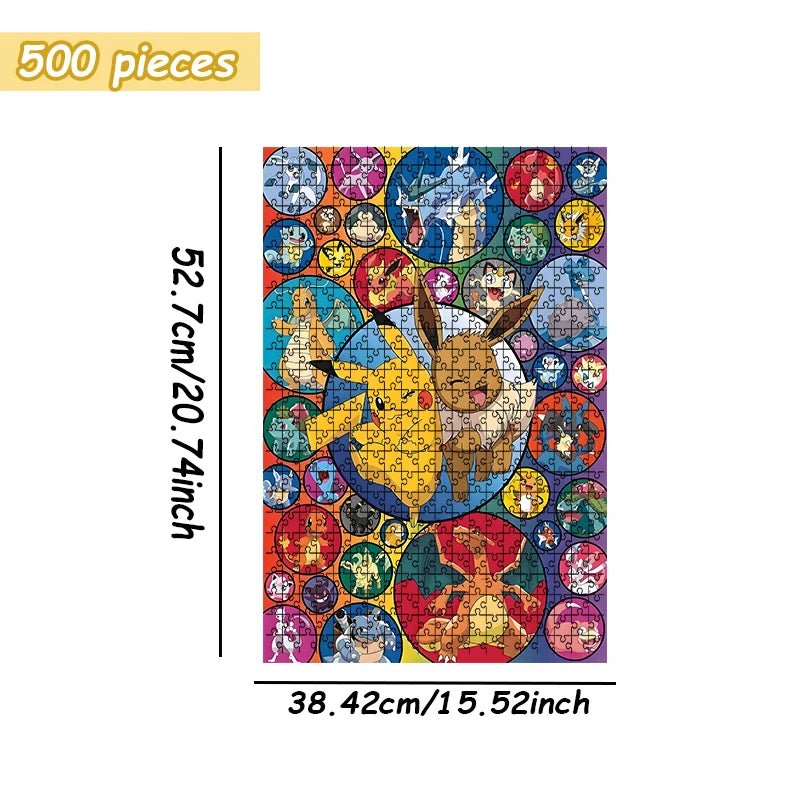 Pokemon family Theme Wooden Puzzle Game - Educational Toy in Various Piece Counts 108/200/300/500/1000 Piece Options Available - Kenner House Emporium