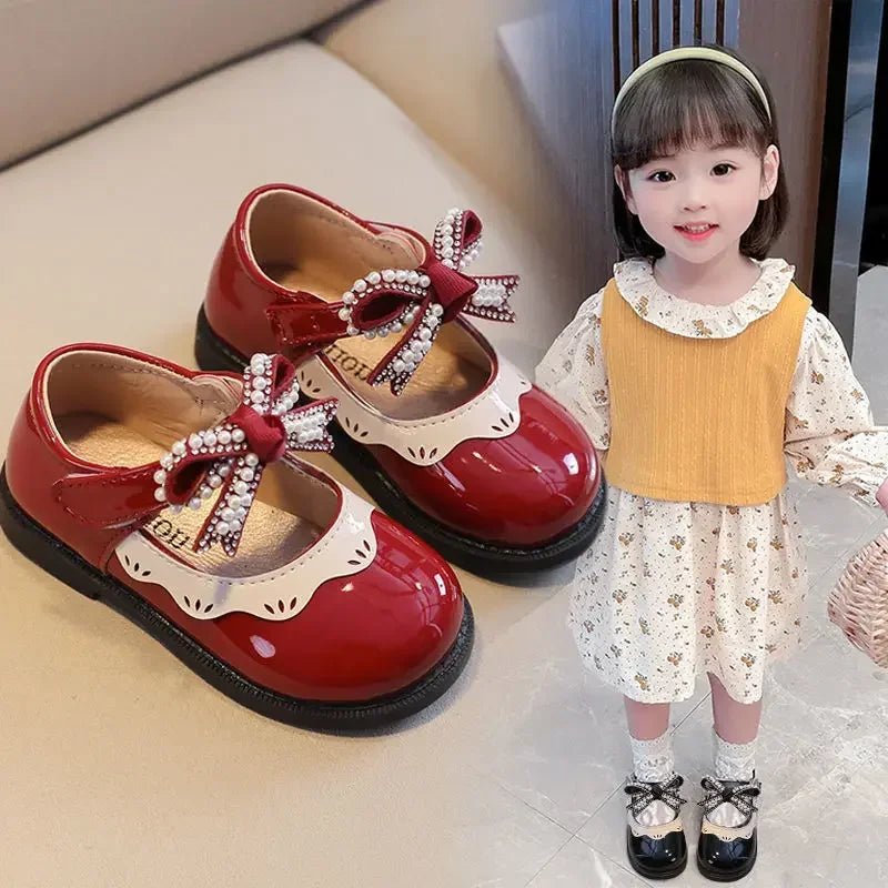 2024 Spring Summer Girl's Shoes Beading Bow - tie Baby Girl Shoes Crystal Princess Dress Shoes Bordered Children Footwear F02262 - Kenner House Emporium