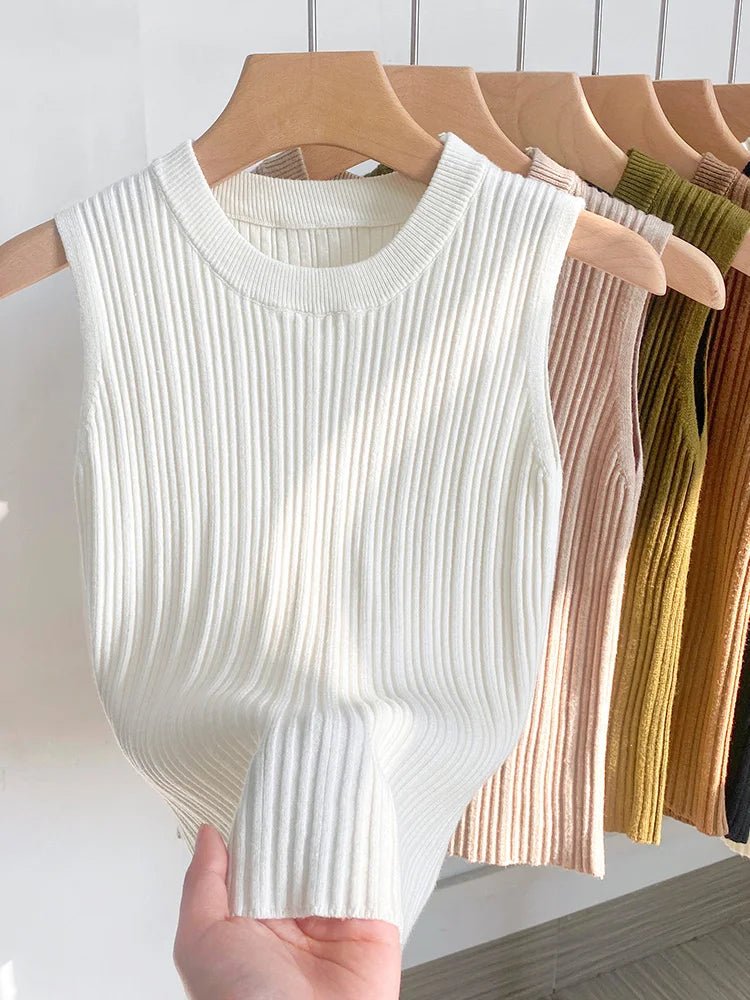 Summer Spring Tank Top Women Sleeveless Knitted T-Shirts Female Elastic Slim Casual Vests Crop Tops Waistcoat Pullover Shirts - Kenner House Emporium
