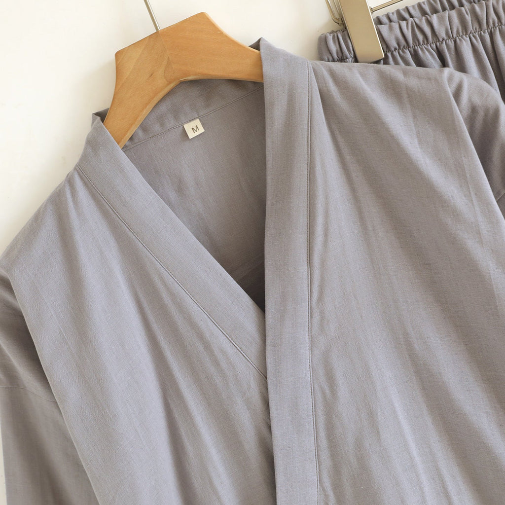 Kimono Robes Pajamas Set for Spring Autumn and Summer Thin Men's Cotton Loose Fit Large Size Half Sleeve Sleepwear Set - Kenner House Emporium