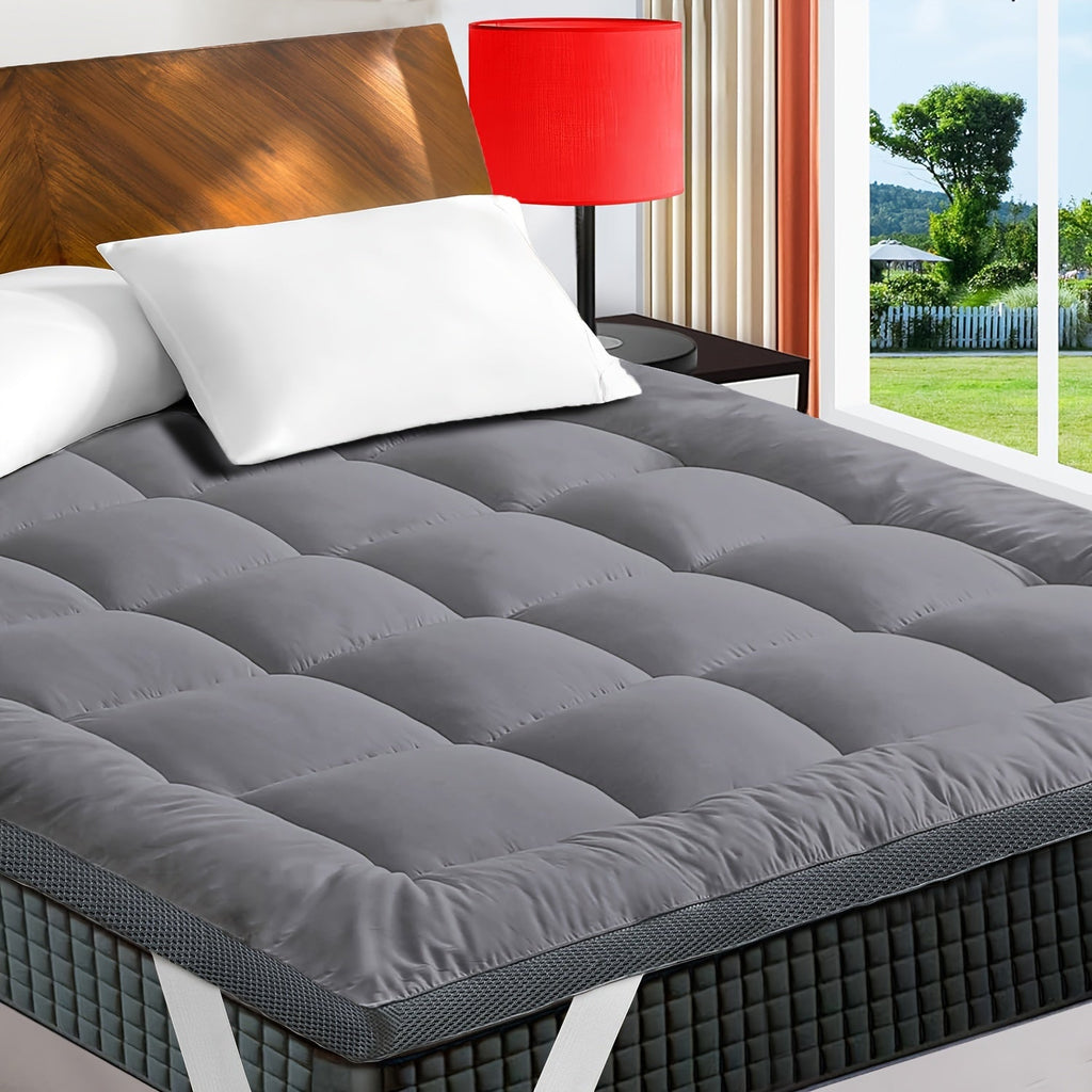 1pc Extra Thick Mattress Topper, Air Flow Quilted Fitted Mattress Pad for Back Pain, Super Breathable Mattress Pad Cover with Strong Elastic Bands fits up to 21 - inch, Extra Soft Pillow Top Mattress Topper Overfilled with Prem - Kenner House Emporium