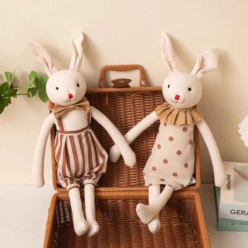 Stuffed Bunny Cloth Dress Toys Smoothing Toy for Infant Cuddling sleep doll for Girls Handmade Diversity Brown Rabbit Plushie - Kenner House Emporium