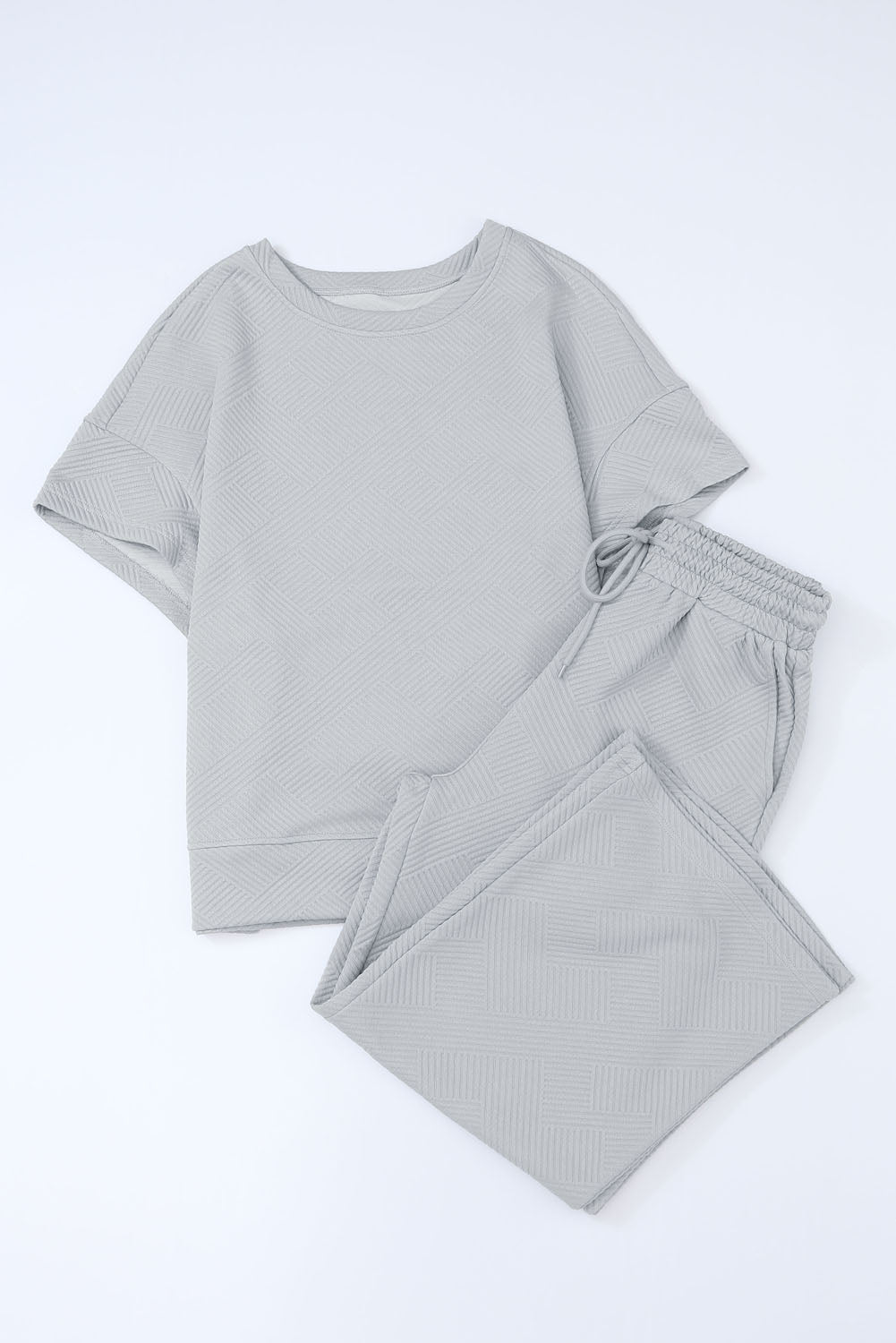 Gray Textured Loose Fit T Shirt & Drawstring Pants Set - Kenner House Emporium
