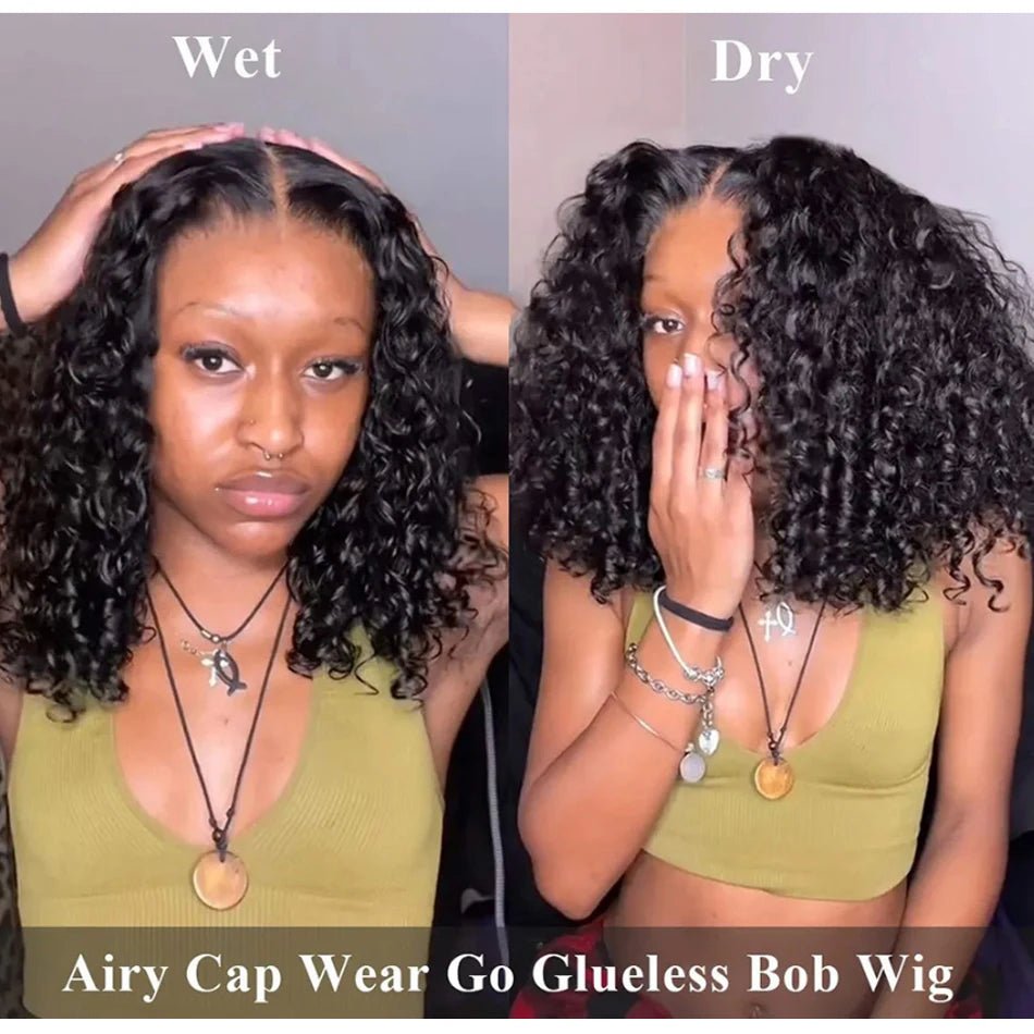 250 Density Wear And Go Water Wave Bob Glueless Wet And Wavy HD Lace Frontal Pre Cut Human Wigs Brazilian Virgin Cheveux Humain - Kenner House Emporium