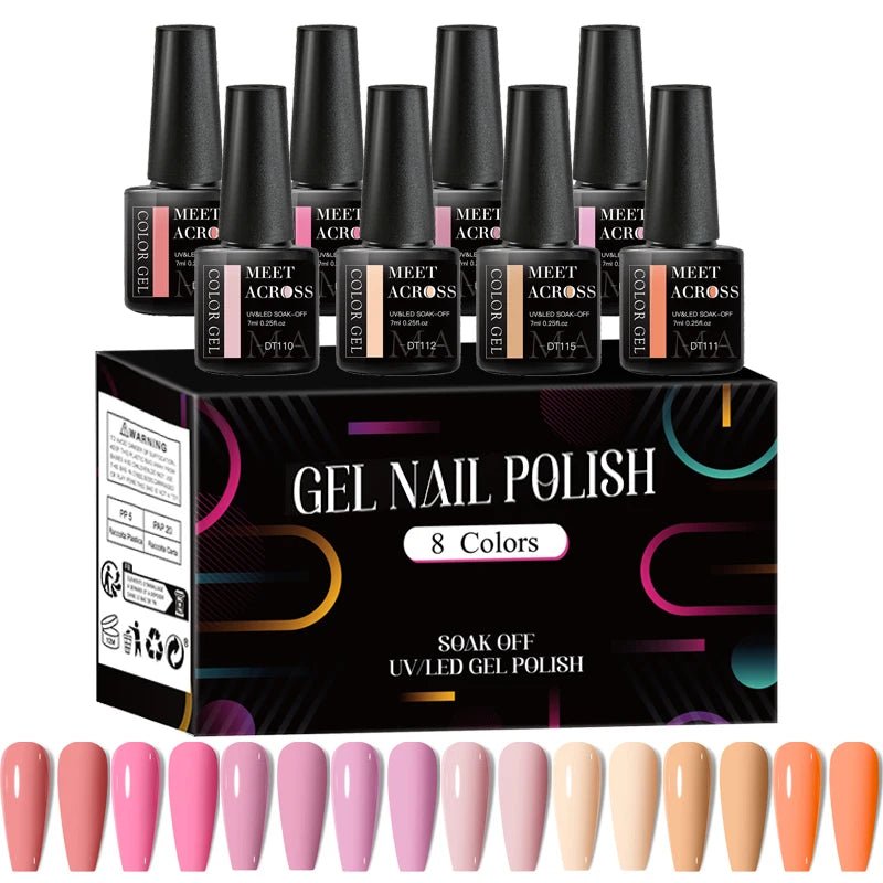 MEET ACROSS 8Pcs/Set Fluorescent Gel Nail Polish Summer Spring Colorful Laser Glitter Nail Art Gel Varnish Manicure For Nails - Kenner House Emporium