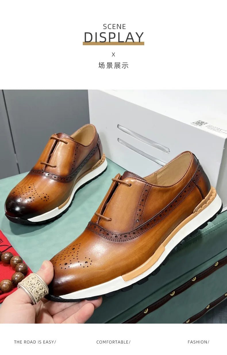Spring Casual Shoes Men's Genuine Leather Anti - skid Sports Shoes Outdoor Walking Shoes Classic Pointed Breathable Leather Shoes - Kenner House Emporium