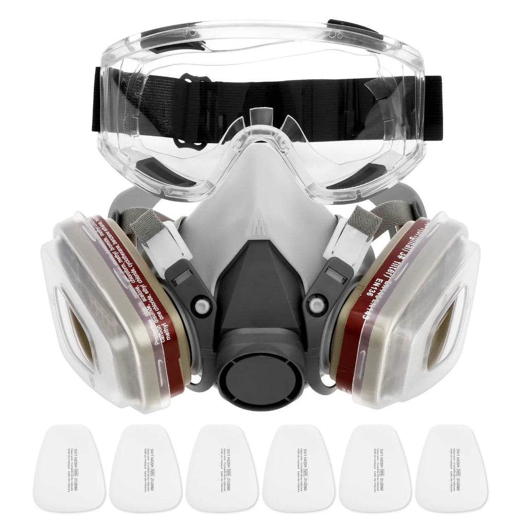 Respirator Mask Half Facepiece Gas Mask with Safety Glasses Reusable Professional Breathing Protection Against Dust Chemicals - Kenner House Emporium