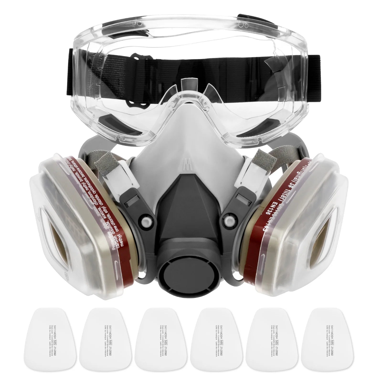 Respirator Mask Half Facepiece Gas Mask with Safety Glasses Reusable Professional Breathing Protection Against Dust Chemicals - Kenner House Emporium