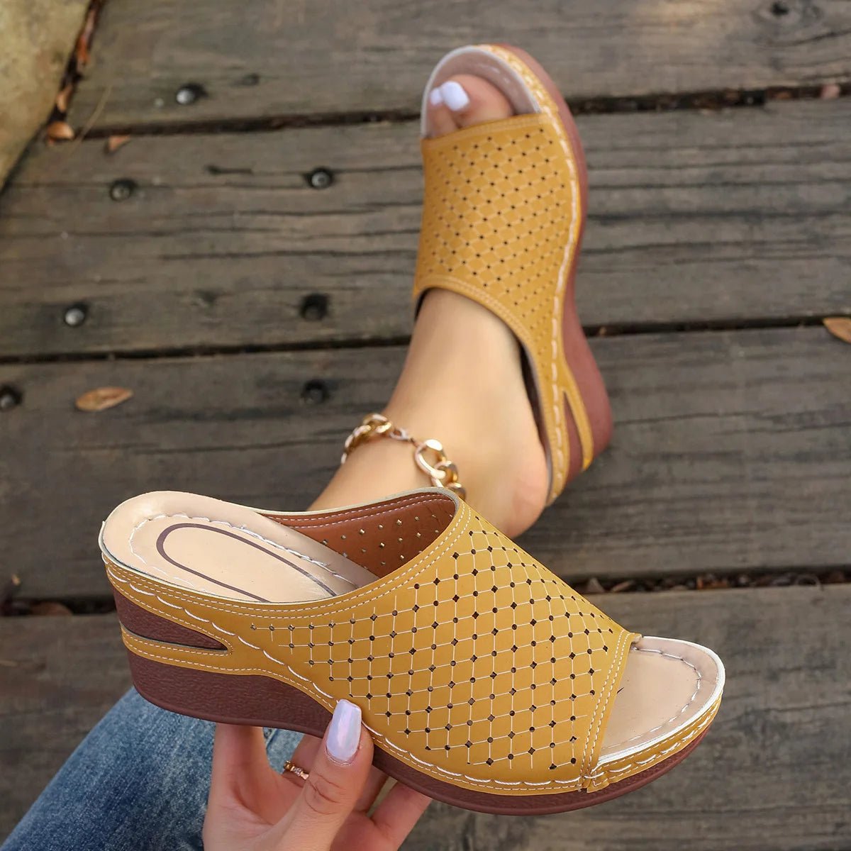 Sandals For Women 2025 Summer Dressy Women Shoes Thick Soled Wedge Sandals Fashionable One Foot Bohemian Beach Sandales Femmes - Kenner House Emporium