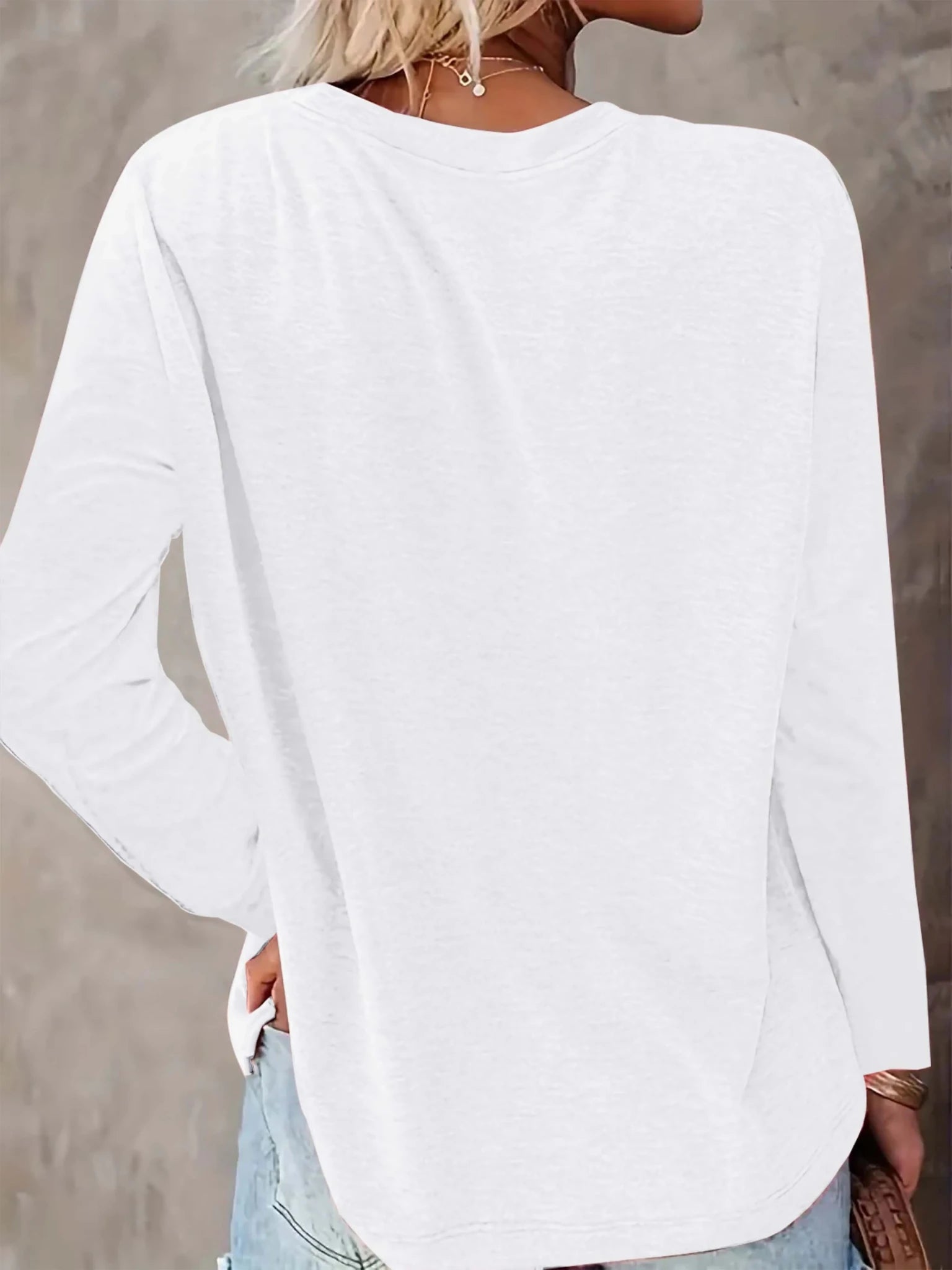 Women's Spring and Autumn 100% pure cotton fashionable casual loose cross letter pattern printed round neck long sleeved T-shirt - Kenner House Emporium