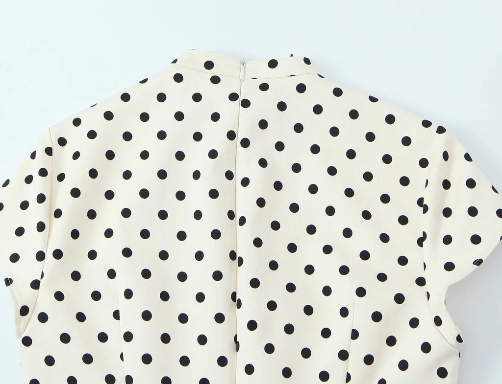 YENKYE New 2026 Women Bow Tie Short Sleeve Polka Dot Dress Sexy Pencil Mini Vestidos - Kenner House Emporium