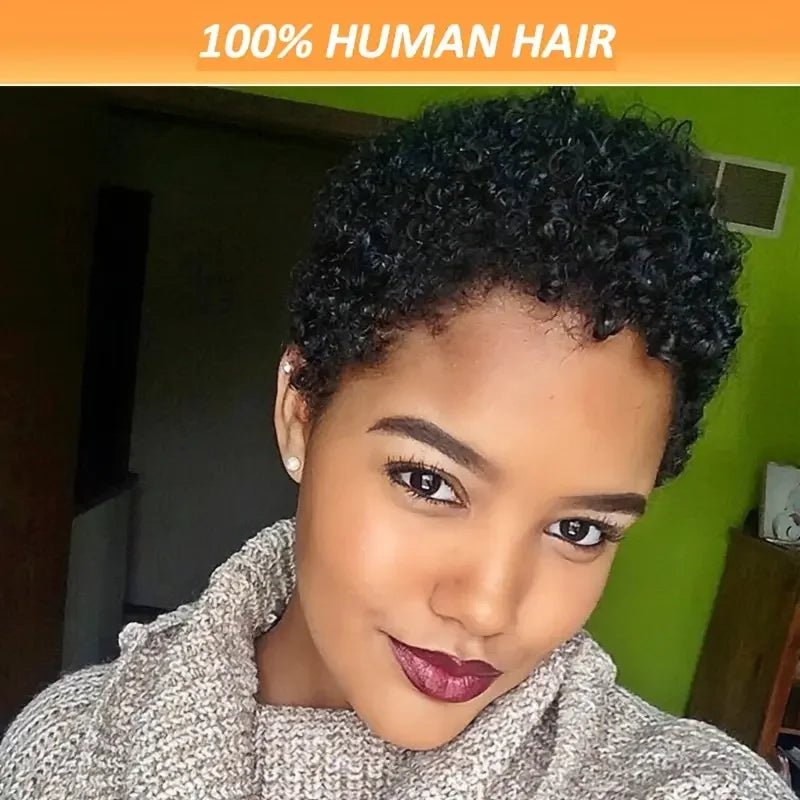 Short Curly Human Hair Wigs For Women Full Machine Made Kinky Curly Wigs Human Hair 150% Density Pixie Cut Wig - Kenner House Emporium