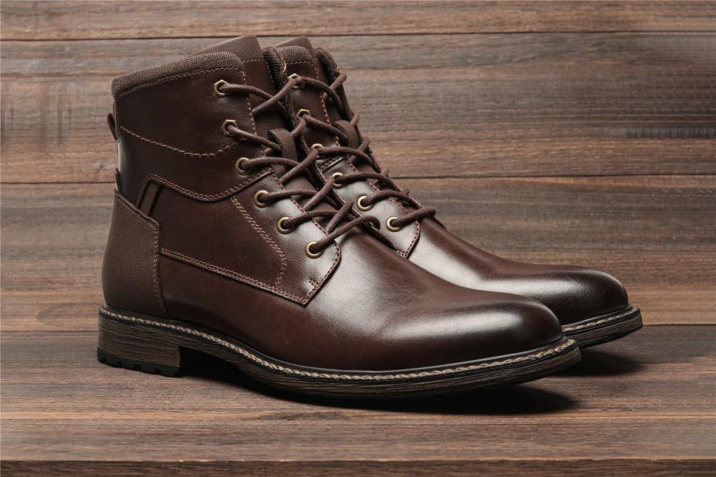 Dark Brown Men boots Spring British Style Leather Boots Retro Men Ankle Boots - Kenner House Emporium