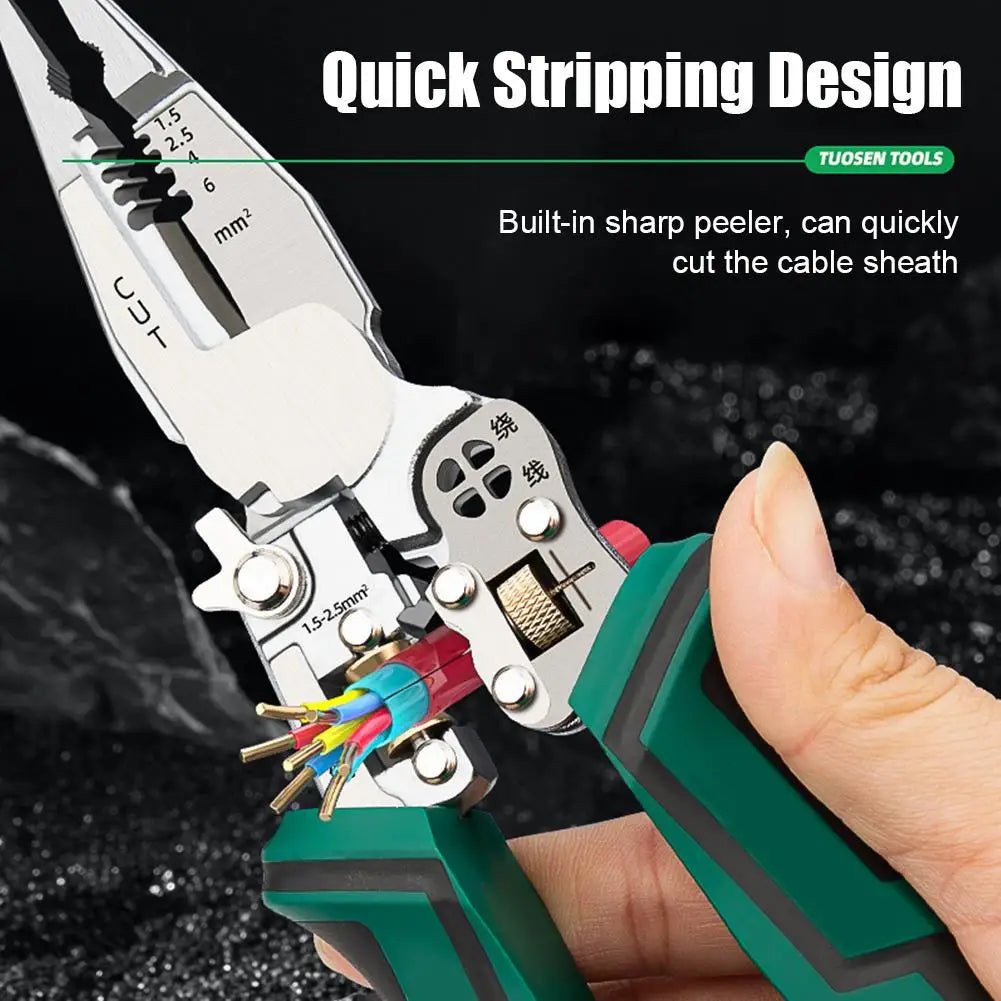 Electrician Plier 9 - in - 1 Multifunctional Versatile Wire Stripping Pliers Electricity Measurement Non - slip Wire Stripping Plier - Kenner House Emporium
