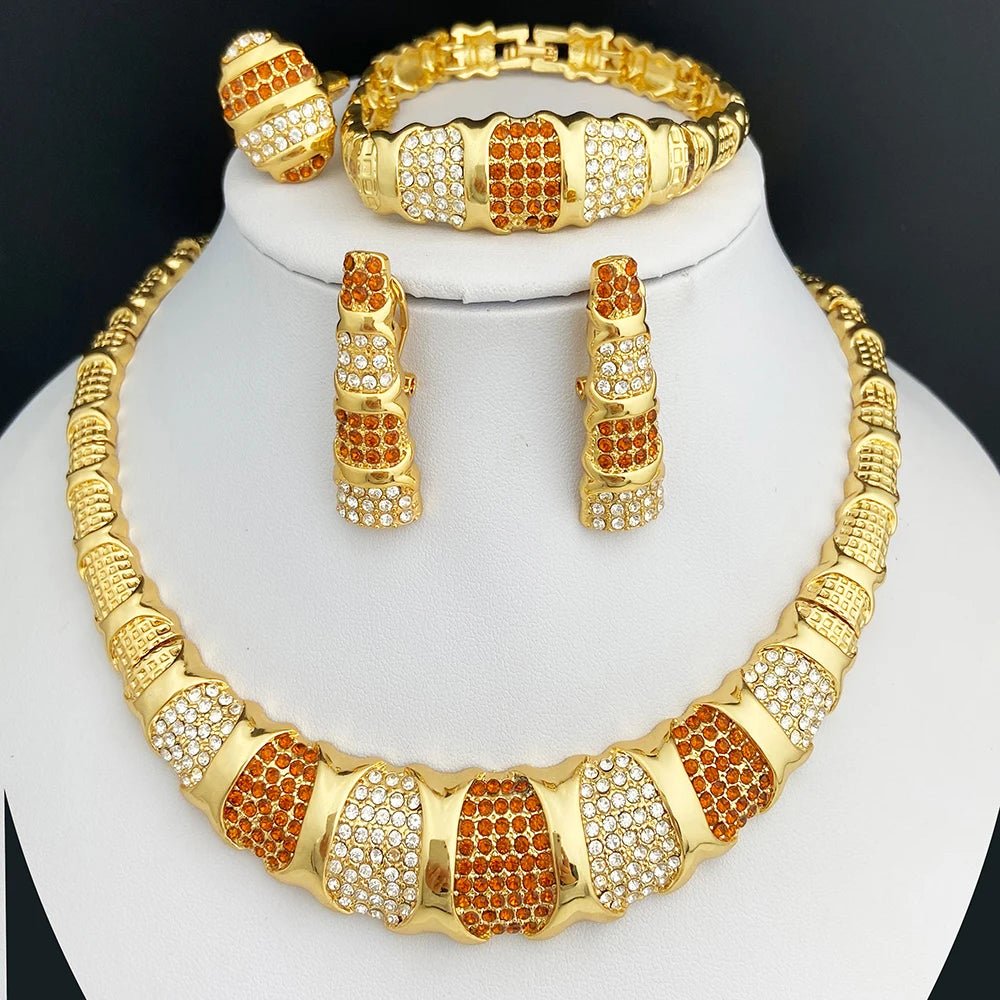 Dubai Jewelry Set For Women 18K Gold Plated Luxury Necklace Earrings Bracelet And Ring Set Jewelry For Wedding Party Trending - Kenner House Emporium