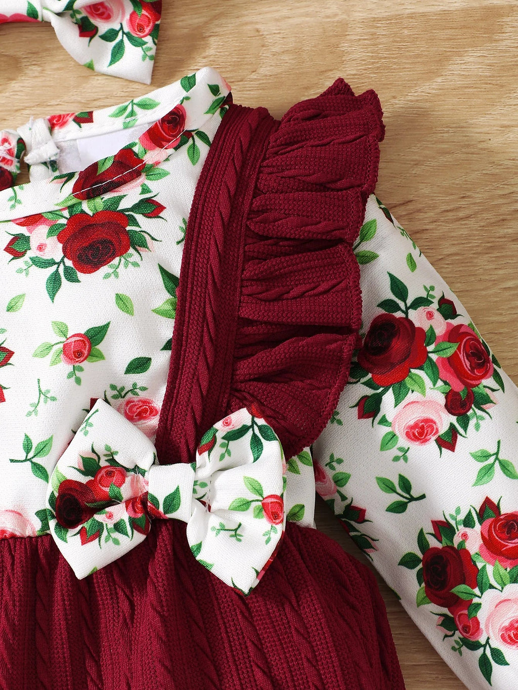 0 - 18 Months Newborn Baby Girl Romper Cute Floral Long Sleeve with Bow Bodysuit+Headband Infant Girl Spring&Autumn Jumpsuit - Kenner House Emporium